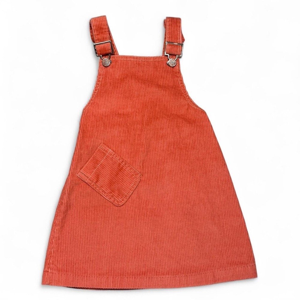 Health-Tex Permanent Press girls coral/orange corduroy overall dress kids size 6